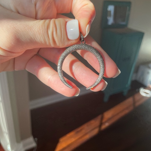 Diamond and Black Rhodium Crescent Horn Pendant by the Jen Collection - Picture 9 of 14